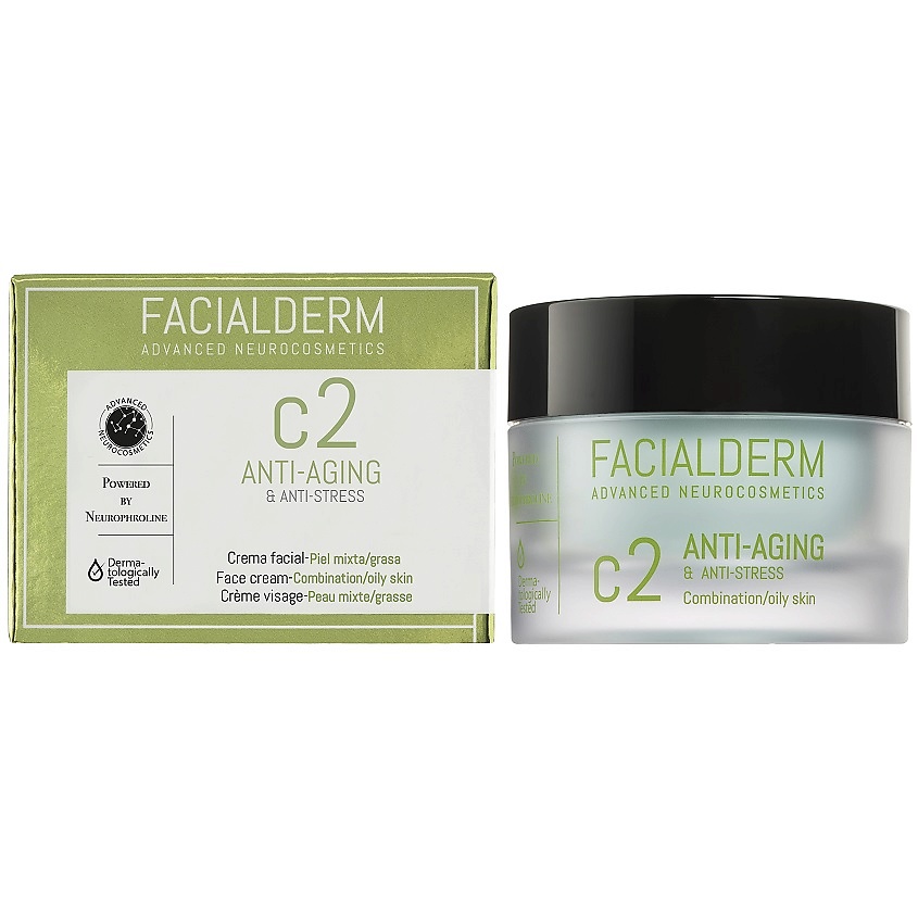 FACIALDERM Крем для лица антивозрастной для комбинированной и жирной кожи C2 Anti-Aging & Anti-Stress Face Cream – фото 2