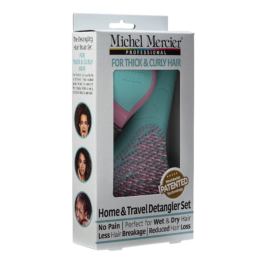 MICHEL MERCIER Набор для густых и вьющихся волос голубой (расческа + компактная расческа) Blue Pastel Set (Home & Travel Detangler Thick & Curly Hair) – фото 2