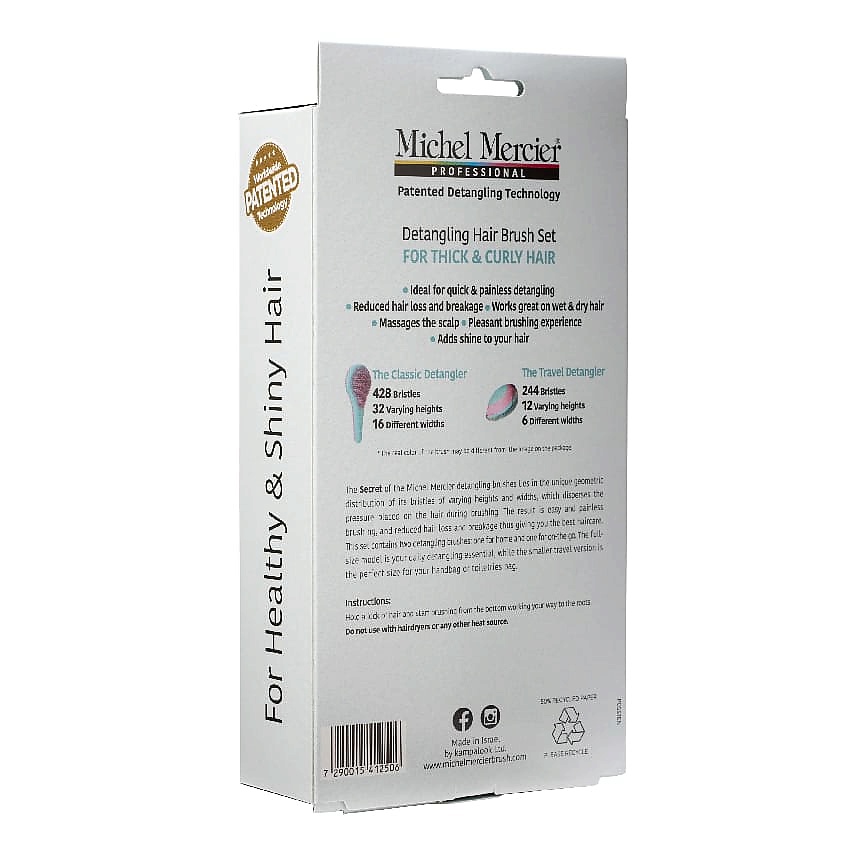 MICHEL MERCIER Набор для густых и вьющихся волос голубой (расческа + компактная расческа) Blue Pastel Set (Home & Travel Detangler Thick & Curly Hair) – фото 3