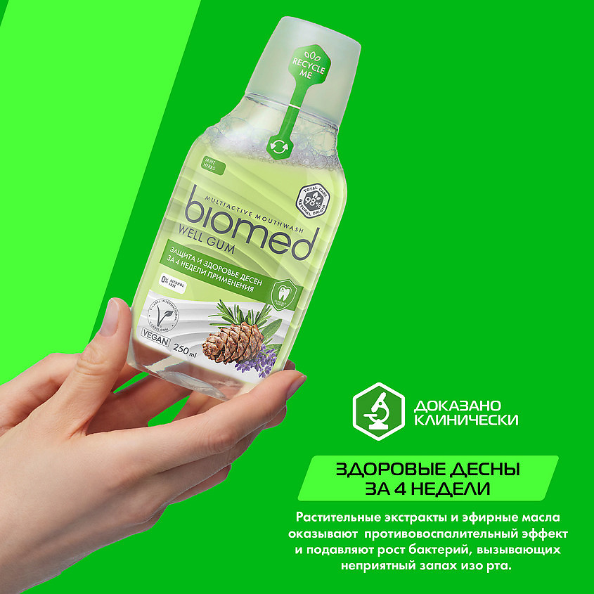 BIOMED Комплексный натуральный ополаскиватель для полости рта Здоровье десен Multiactive Mouthwash Well Gum – фото 4