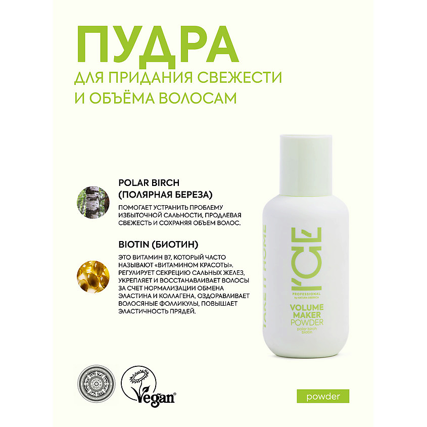 ICE BY NATURA SIBERICA Пудра для придания свежести и объёма волосам Volume Maker Powder – фото 6