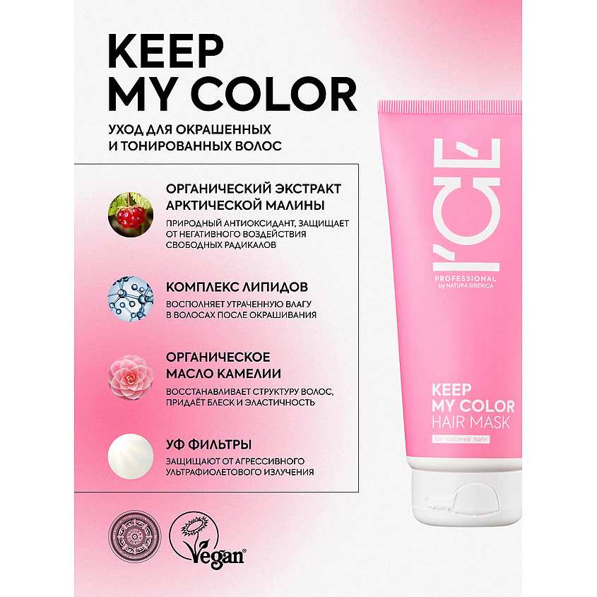 ICE BY NATURA SIBERICA Маска для окрашенных и тонированных волос Keep My Color Hair Mask – фото 5