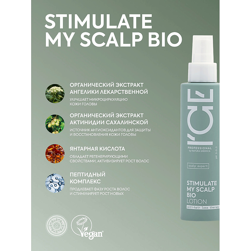 ICE BY NATURA SIBERICA Лосьон против выпадения и для стимуляции роста волос Stimulate My Scalp Bio Lotion – фото 4