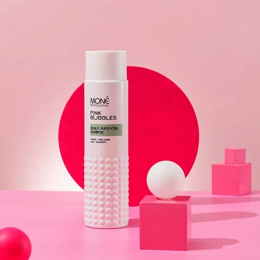 MONE PROFESSIONAL Очищающий шампунь для чувствительной кожи головы, против перхоти Pink Bubbles – фото 3