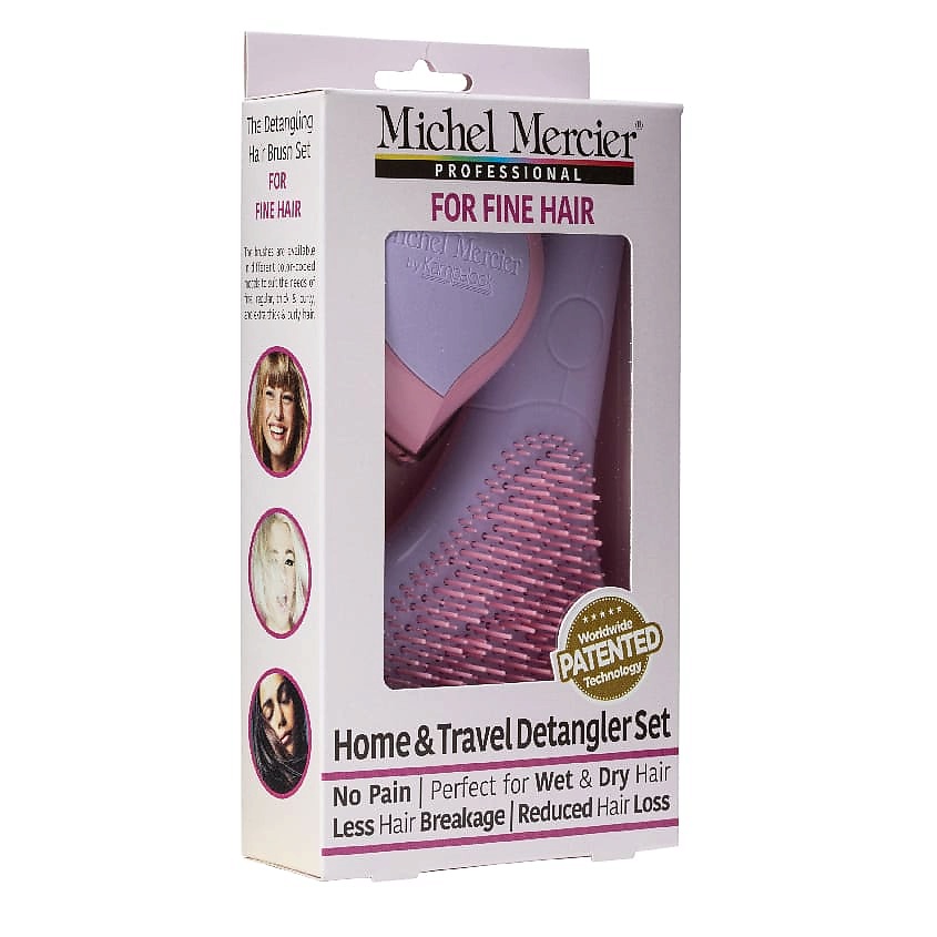 MICHEL MERCIER Набор для тонких волос розовый (расческа + компактная расческа) Pink Pastel Set (Home & Travel Detangler Fine Hair) – фото 3