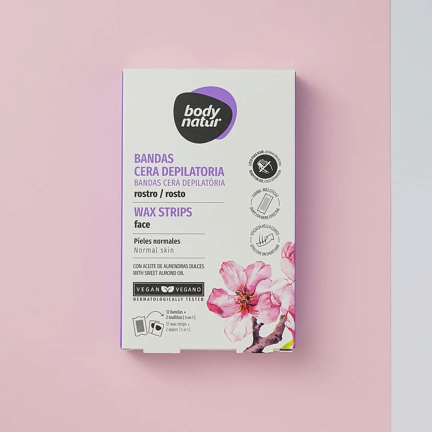 BODY NATUR Восковые полоски для депиляции для лица с миндальным маслом Wax Strips Hair Removal Face – фото 3
