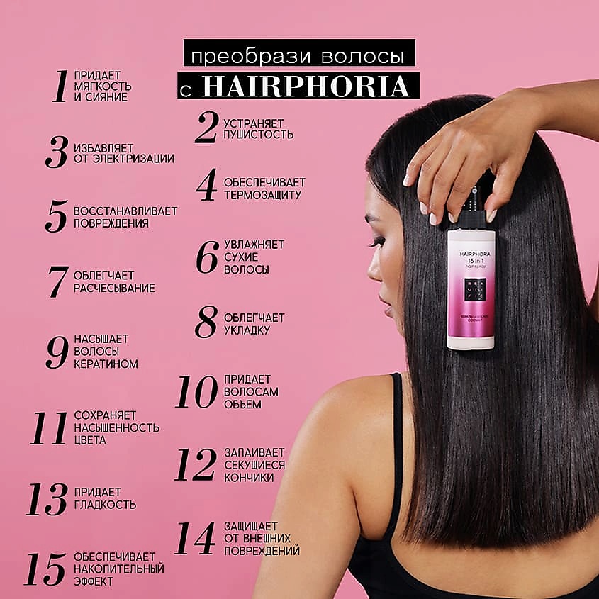 BEAUTIFIC Спрей-уход несмываемый для волос 15 в 1 Hairphoria – фото 2