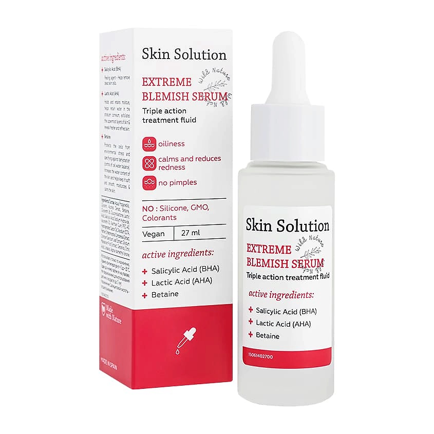 WILD NATURE Интенсивная сыворотка для жирной кожи Skin Solution Extreme Blemish Serum – фото 2