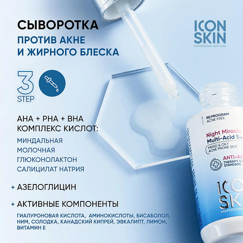 ICON SKIN Ночная мультикислотная сыворотка Night Miracle Multi-Acid Serum – фото 2