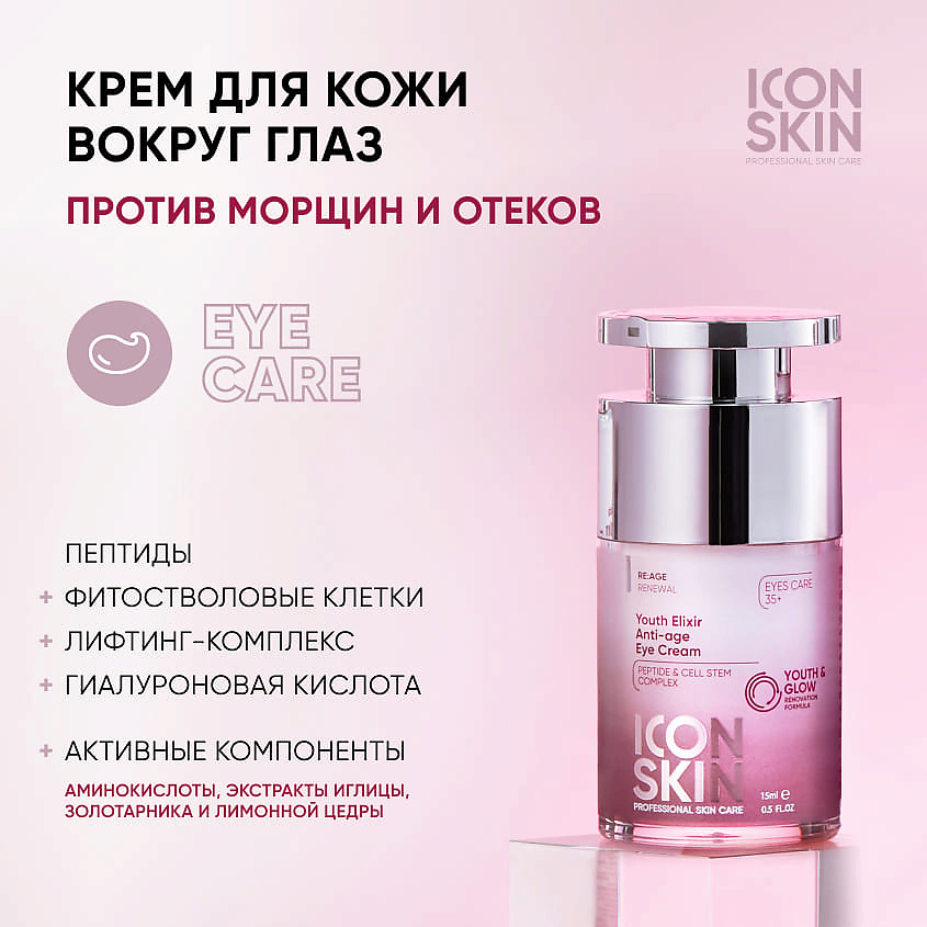 ICON SKIN Омолаживающий крем для глаз с пептидами и стволовыми клетками Youth Elixir Anti-Age Eye Cream – фото 2