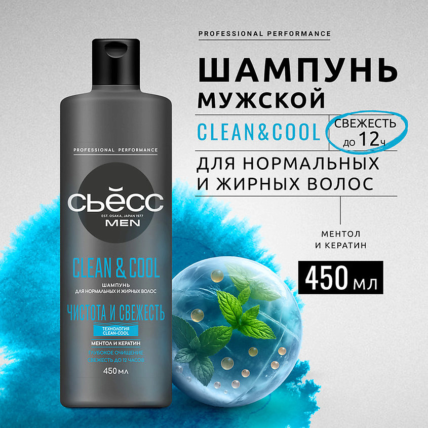 СЬЁСС Шампунь для волос мужской, для нормальных и жирных волос Men Clean & Cool – фото 3
