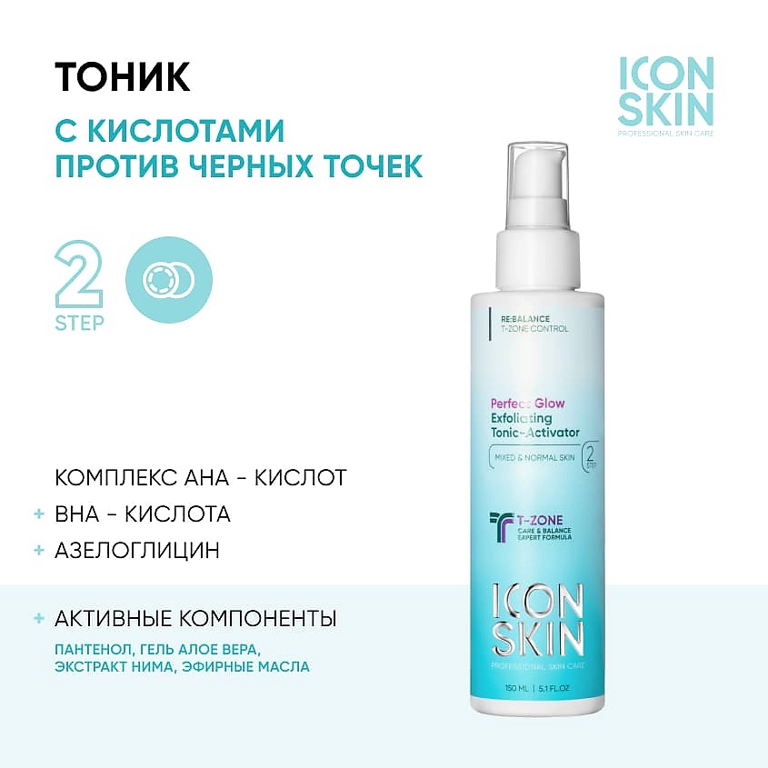 ICON SKIN Обновляющий тоник-активатор с кислотами Perfect Glow Exfoliating Tonic-Activator – фото 2