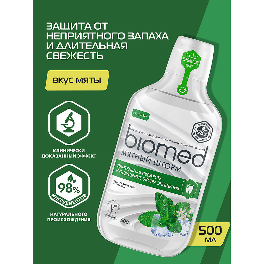 BIOMED Комплексный натуральный ополаскиватель для полости рта «Мятный Шторм» Oral Care – фото 2